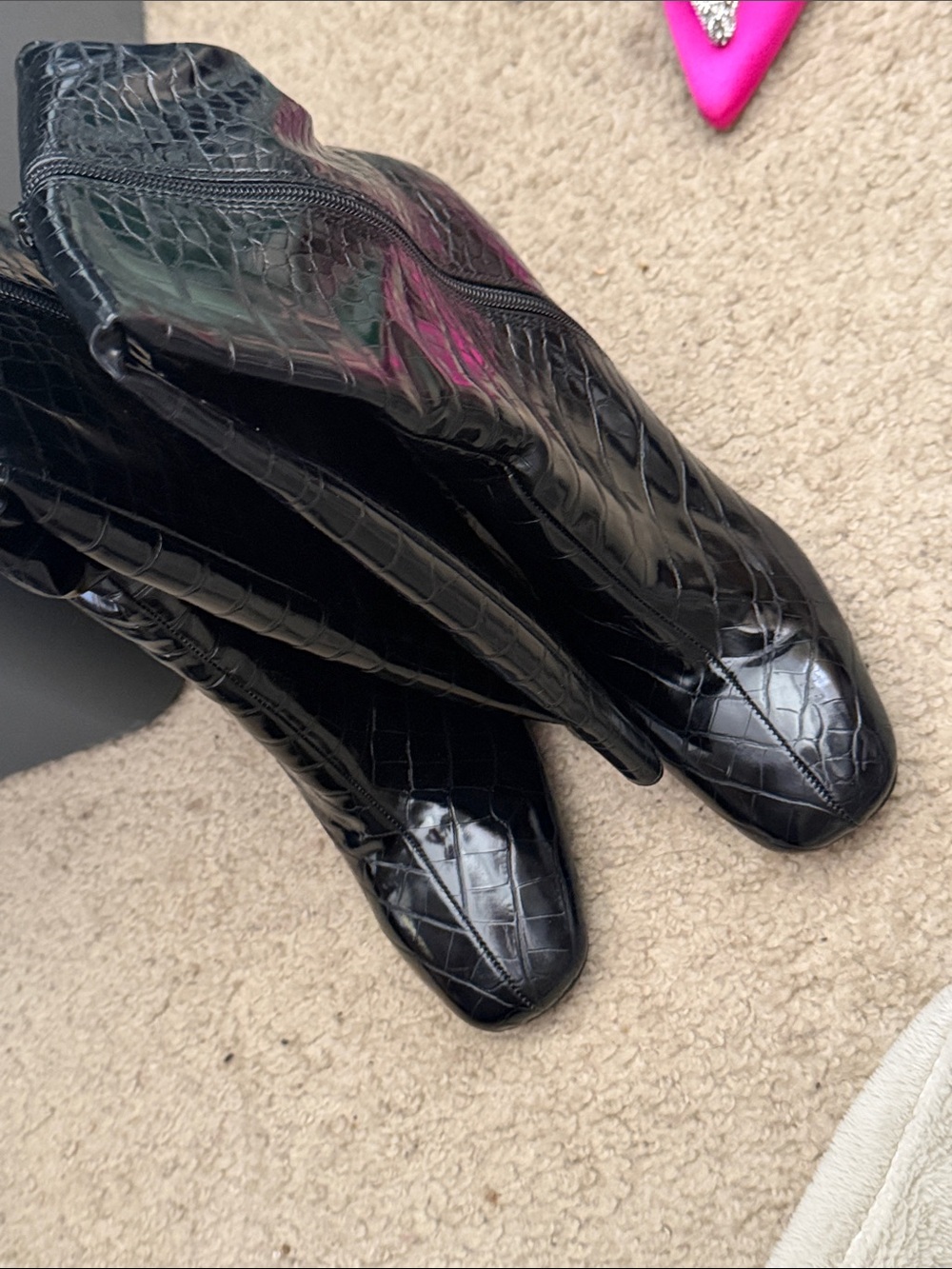 Fashion Nova Black Croc-Embossed Over-the-Knee Boots